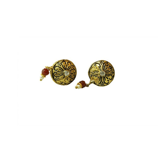Gold plated small round chain red with green beads