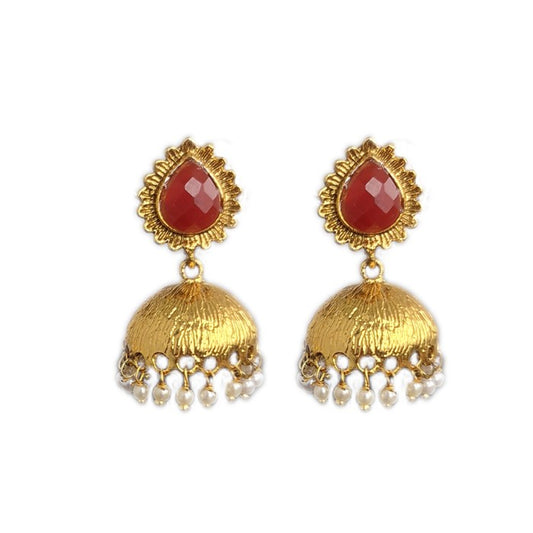 Gold plated with red stone and white pearls
