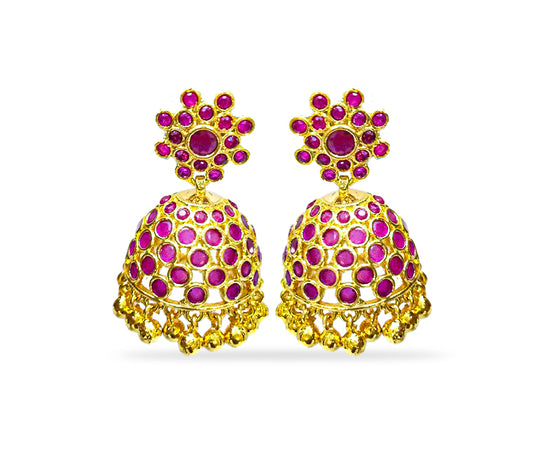 Jhumkas with pink stone and beads