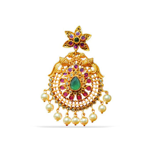 Chanbali With Green And White Stone And Pearls