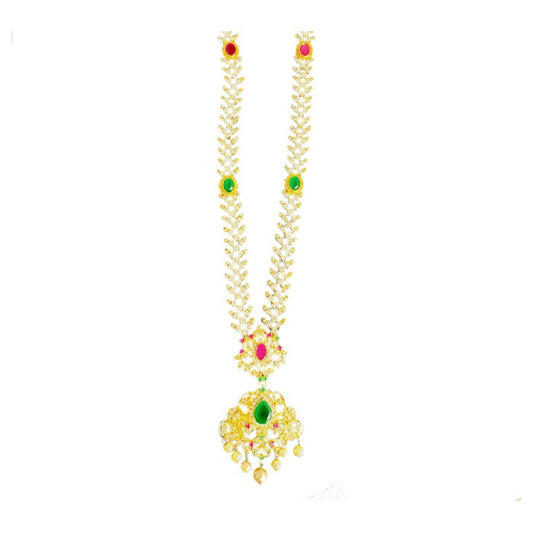 Gold plated necklace with green and red white pearl