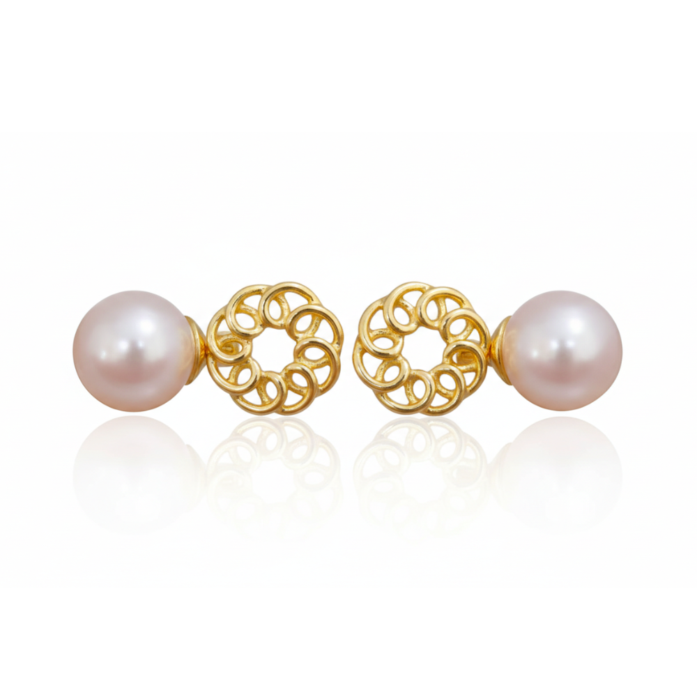 Swirls Circle with Hanging Pearls Studs