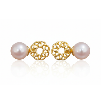 Swirls Circle with Hanging Pearls Studs