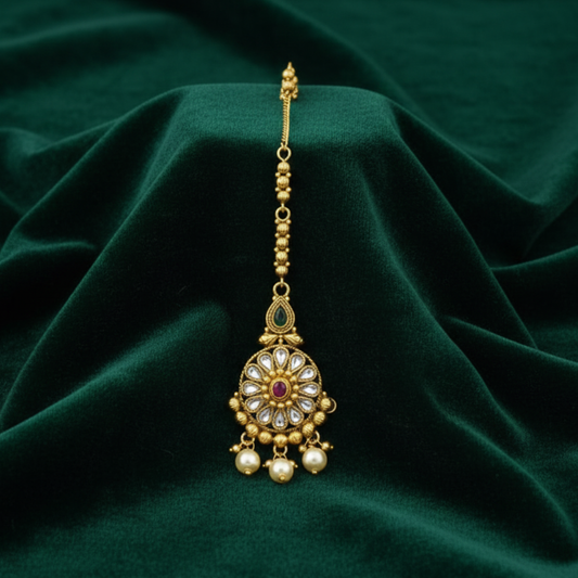 Kundan Stones with Hanging Pearls Maang Tikka