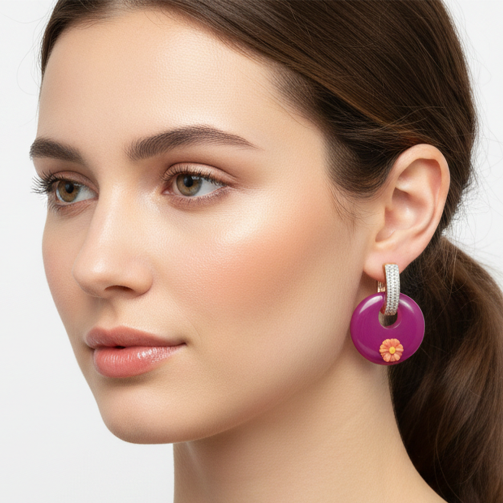 White Stone Loops with Hanging Color Drops