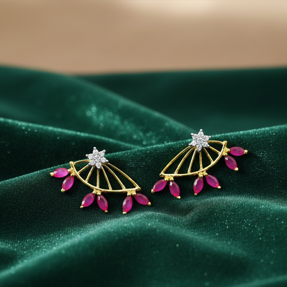 Golden Ear Cuff With Pink Stones & White Flower