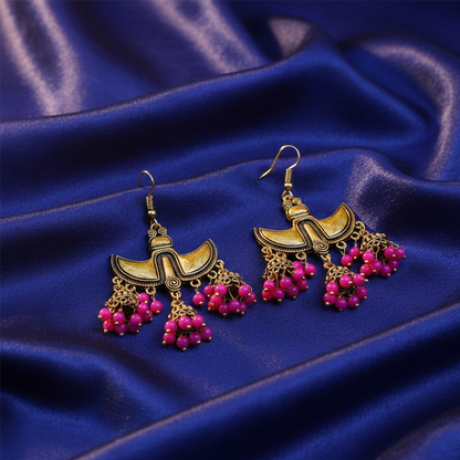Double Claw Pattern Hangings with Pink Bead Jhumkas