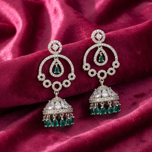 Silver Plated White Stone Jhumka with Color Stones