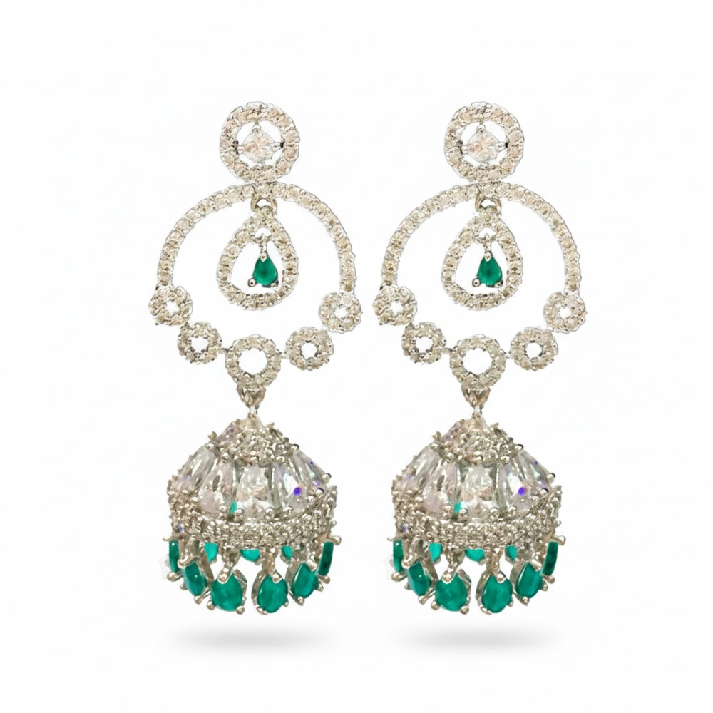 Silver Plated White Stone Jhumka with Color Stones