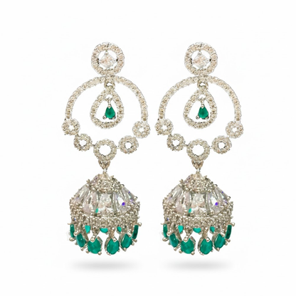 Silver Plated White Stone Jhumka with Color Stones