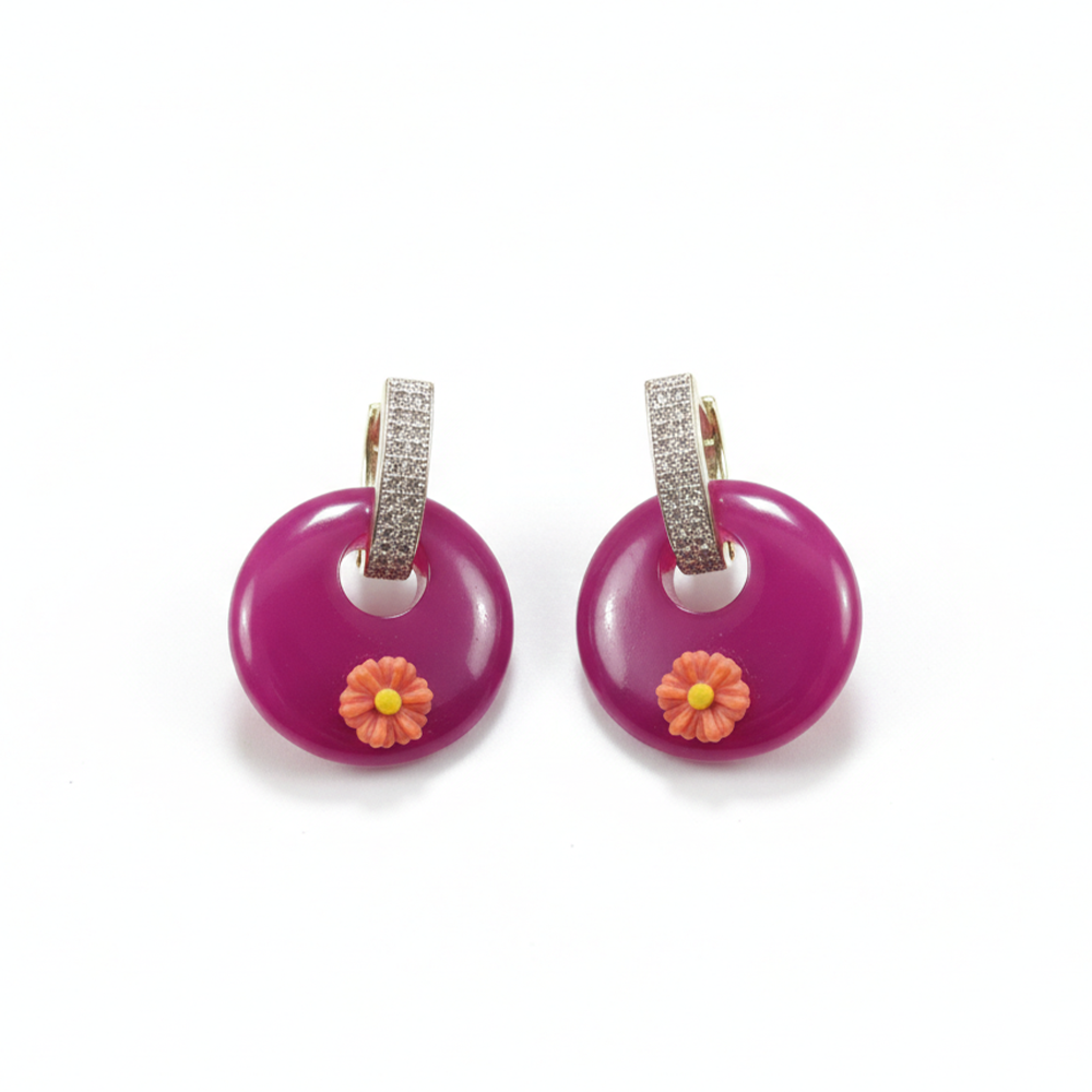 White Stone Loops with Hanging Color Drops