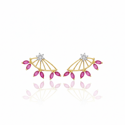 Golden Ear Cuff With Pink Stones & White Flower