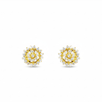 Flower Pattern White Stones Studs