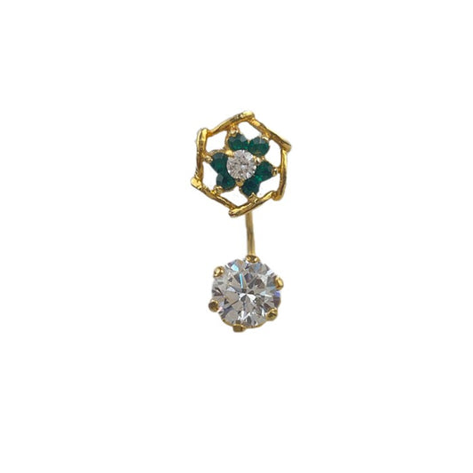 Gold plated with green and white stone studs