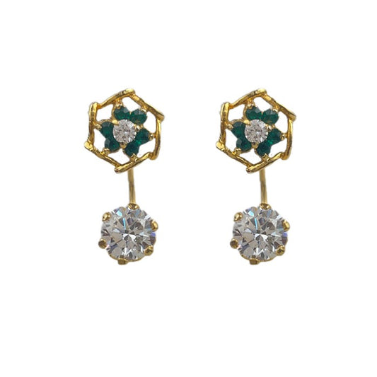 Gold plated with green and white stone studs