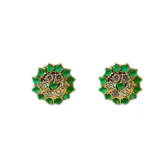 Gold plated green stone stud with white