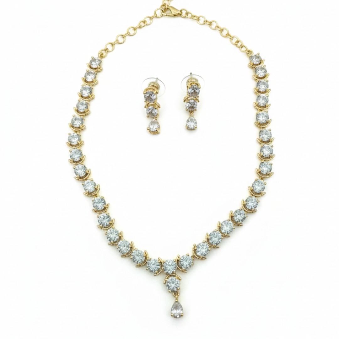 Gold Plated Artificial Big Round Stone Necklace