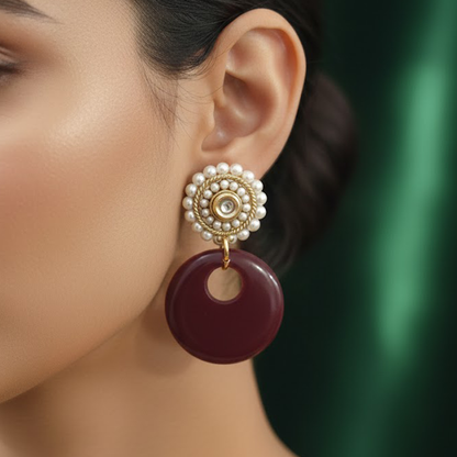 Beautiful Pearls Stud with Maroon Hanging