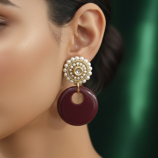 Beautiful Pearls Stud with Maroon Hanging