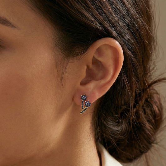 Double Flower Blue Stones Studs