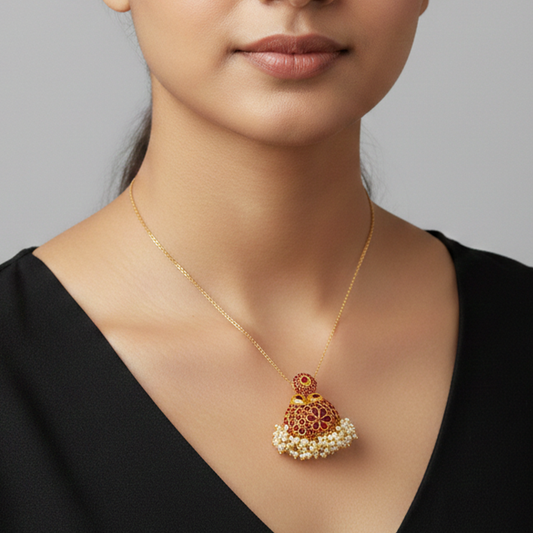Red Stone with White Pearl Hanging Pendant