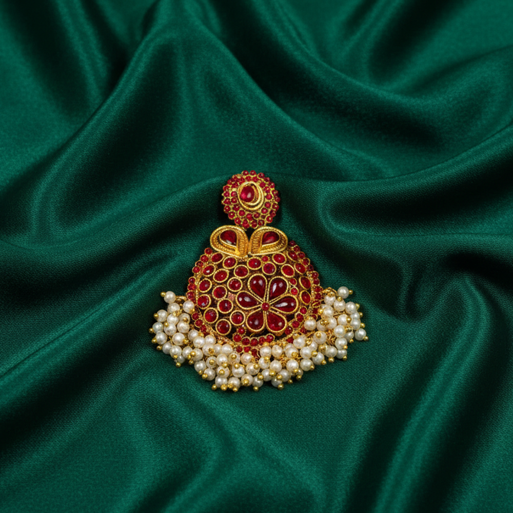 Red Stone with White Pearl Hanging Pendant