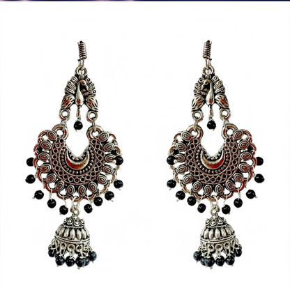 Peacock hanging Chandbalis with Black Beads Jhumkas