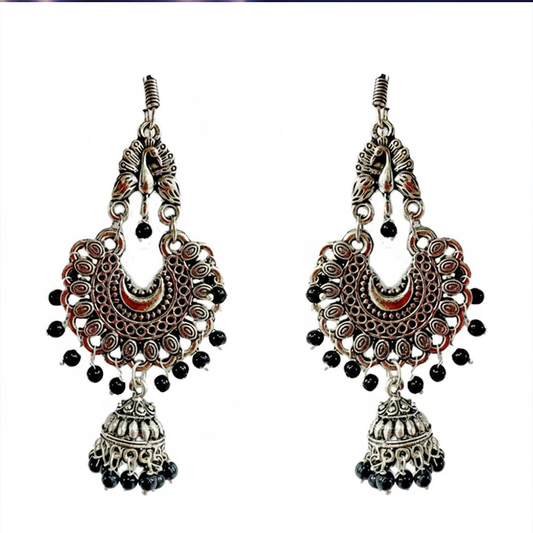 Peacock hanging Chandbalis with Black Beads Jhumkas