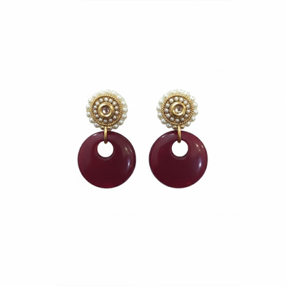 Beautiful Pearls Stud with Maroon Hanging