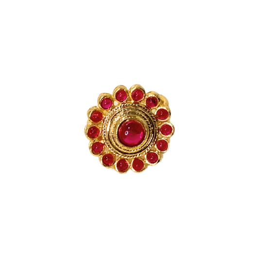 gold plated ring red stone flower flower