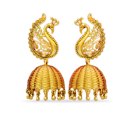 Jhumkas with peacock model and white stone