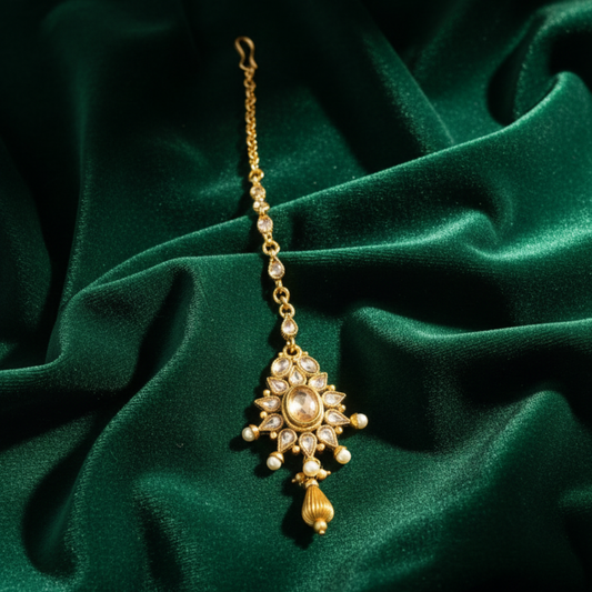 Pearls Lean Gold Plated Maang Tikka