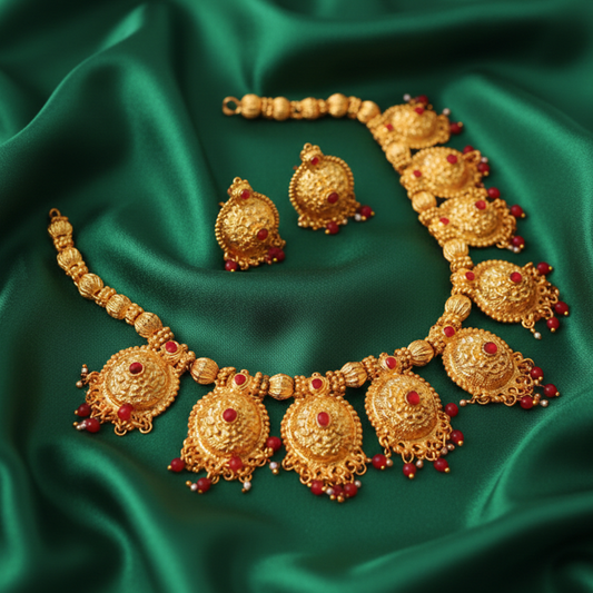 Series of Small Rounds Necklace with Red Beads