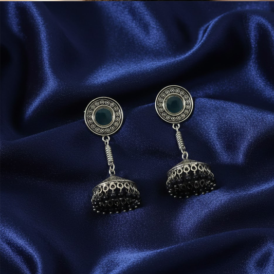 Long Hanging Jhumka with Mirror Stud & Black Beads