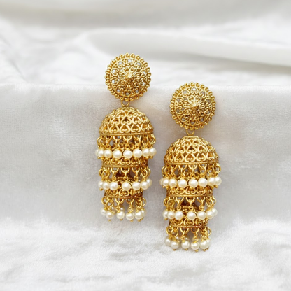 Three Line Jhumka with Hanging Pearls
