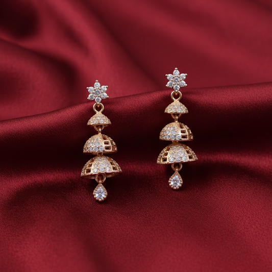 Triple Jhumka White Stones Umbrella Pattern