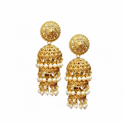 Three Line Jhumka with Hanging Pearls