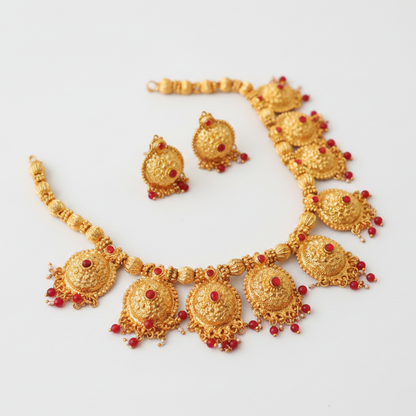 Series of Small Rounds Necklace with Red Beads