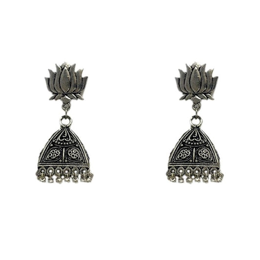 Oxidised Jhumkas with lotus