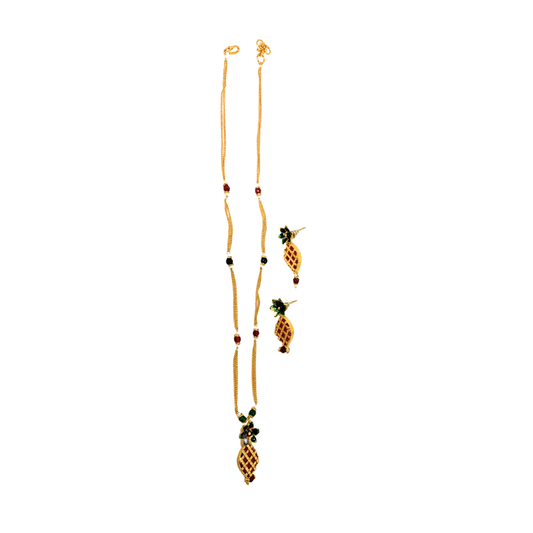 Gold plated chain with pineapple red green stones and beads