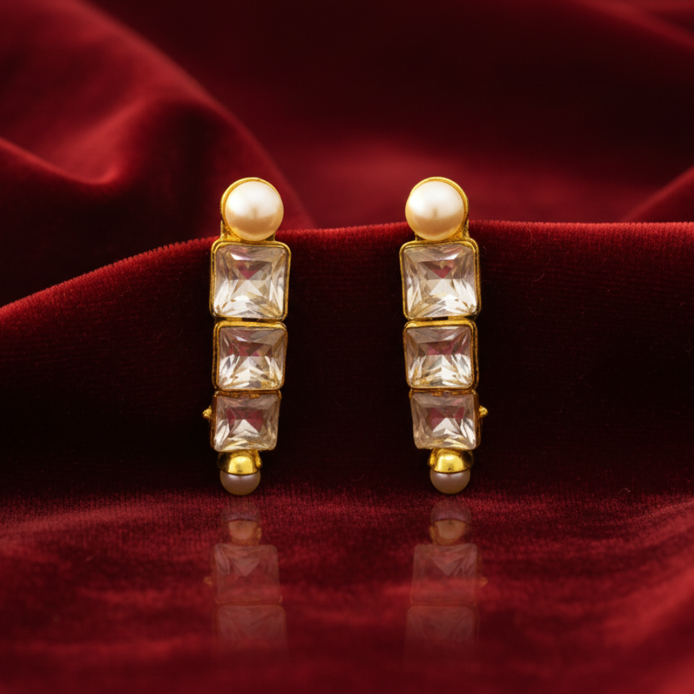 Three Layer White Kundan Stone Studs