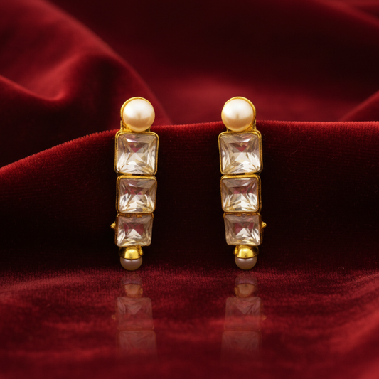 Three Layer White Kundan Stone Studs