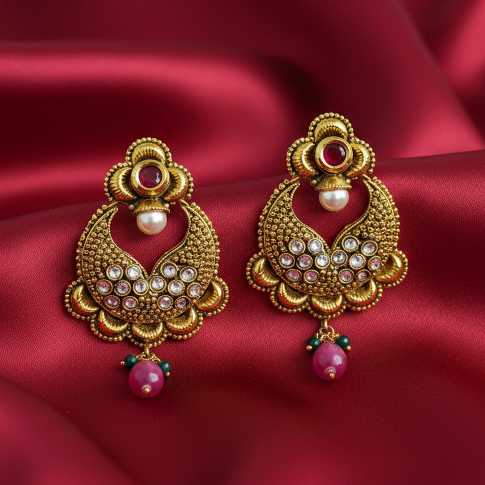 Hanging Purple Bead Antique Model Chandbali
