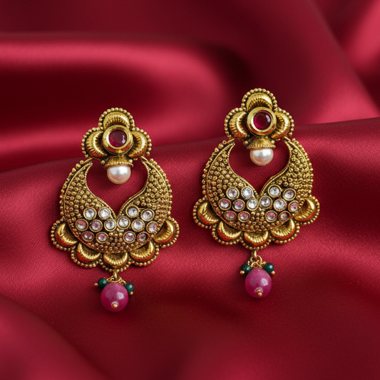 Hanging Purple Bead Antique Model Chandbali