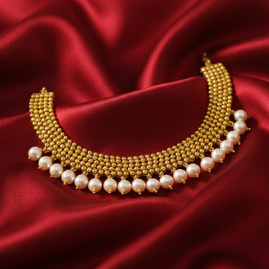 Sequence Chocker Necklace with White Hanging Pearls