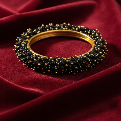 Gold Plated Bangles With Black Beads