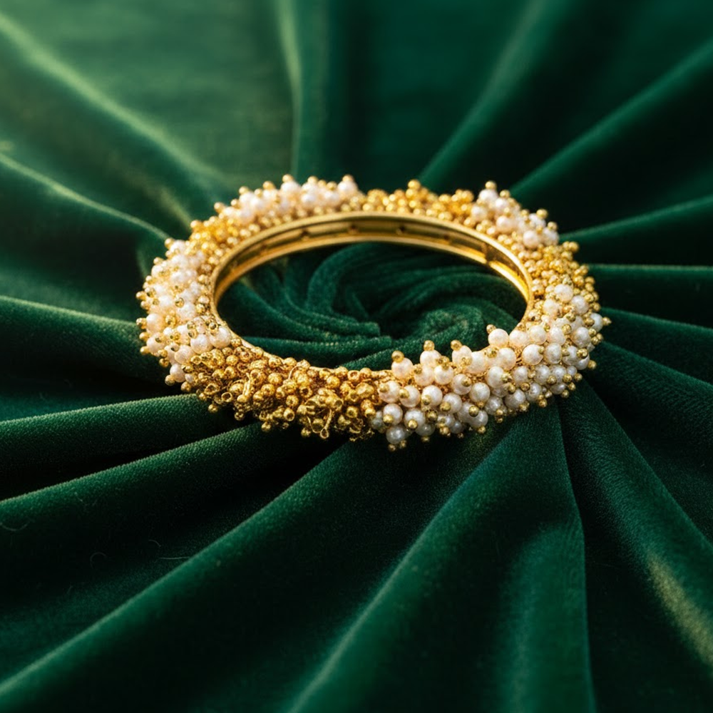 Gold Plated Bangles With Gold & White Beads