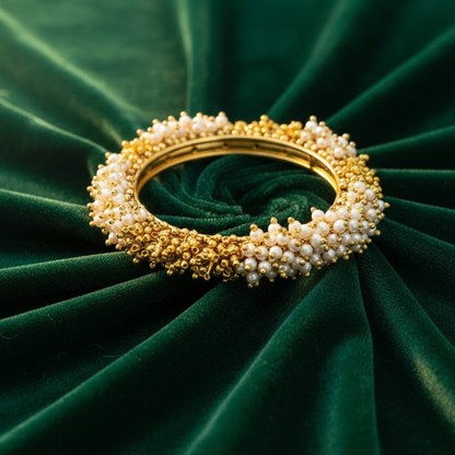 Gold Plated Bangles With Gold & White Beads