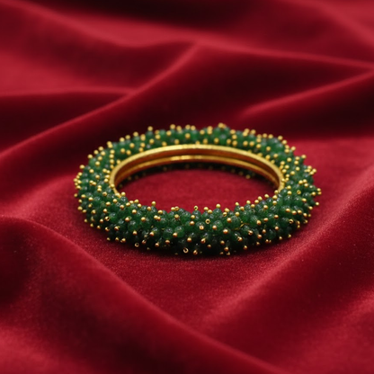 Gold Plated Bangles With Green Beads