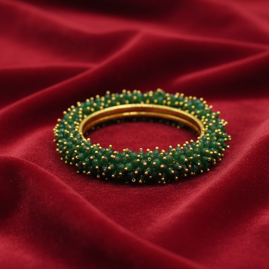 Gold Plated Bangles With Green Beads